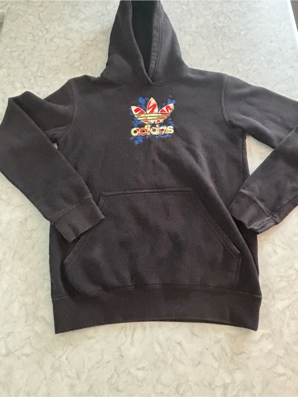 Adidas Youth XL (15-16 ) Graphic Cloudy Trefoil Pullover Hoodie Sweatshirt Black